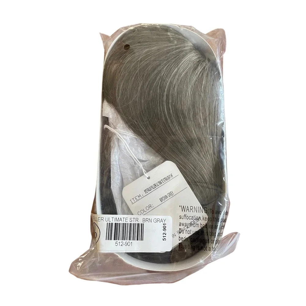 Toni Brattin Faux Filler Ultimate‎ Straight Clip-In Hair Topper Brown Gray NWT